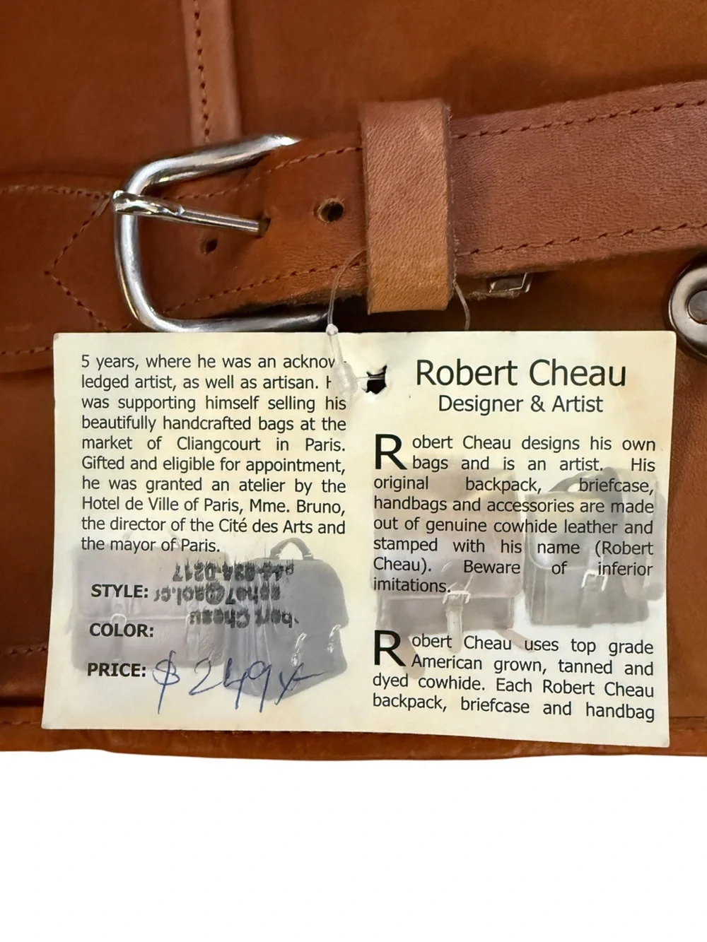 Vintage Robert Cheau Saddle Tan Leather Briefcase Messenger Bag Unused